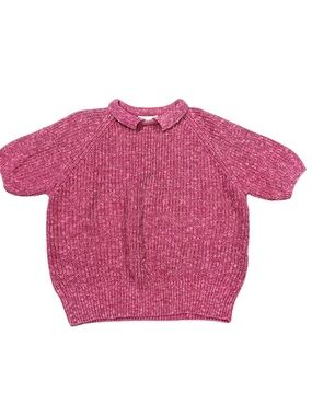 Women's Pink Short-Sleeve Knit Top with Collar